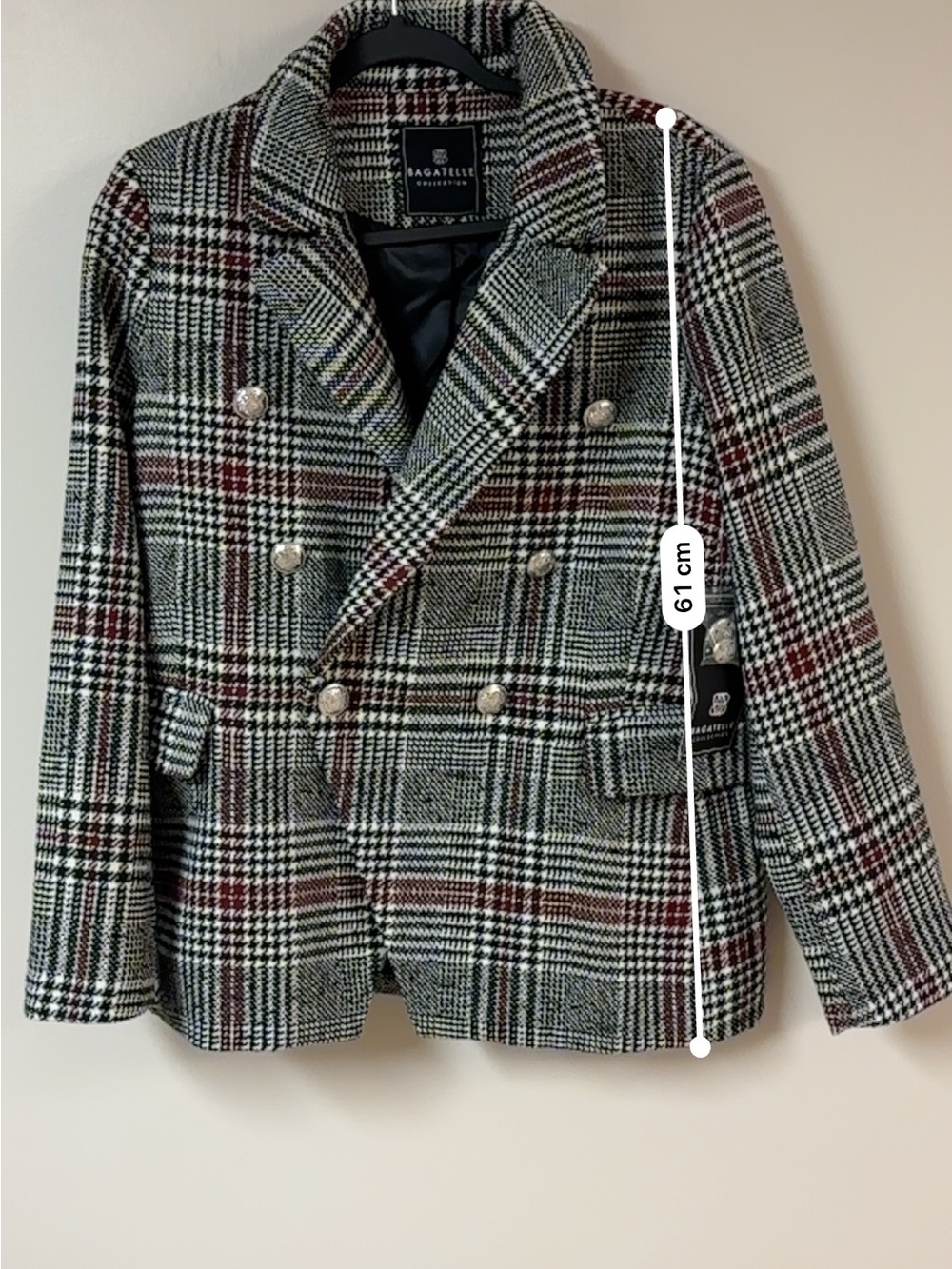 Vintage-Inspired Bagatelle Plaid Double-Breasted Blazer L NWT - Picture 16 of 16